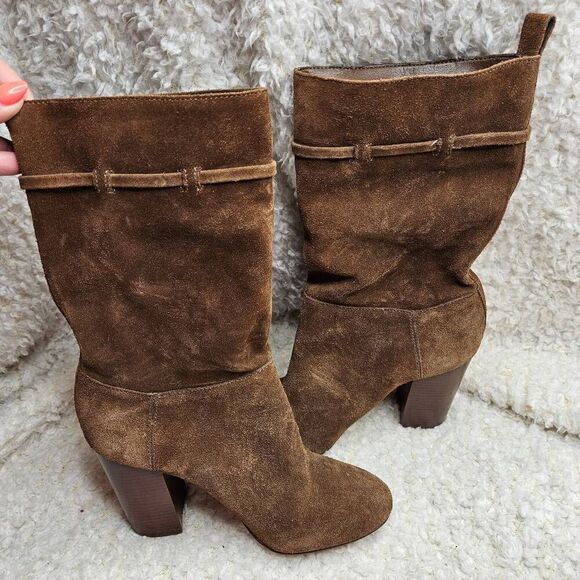 Vince Camuto Fermel Tan Suede Leather Tasseled Heeled Boots sz 8 - Picture 4 of 6